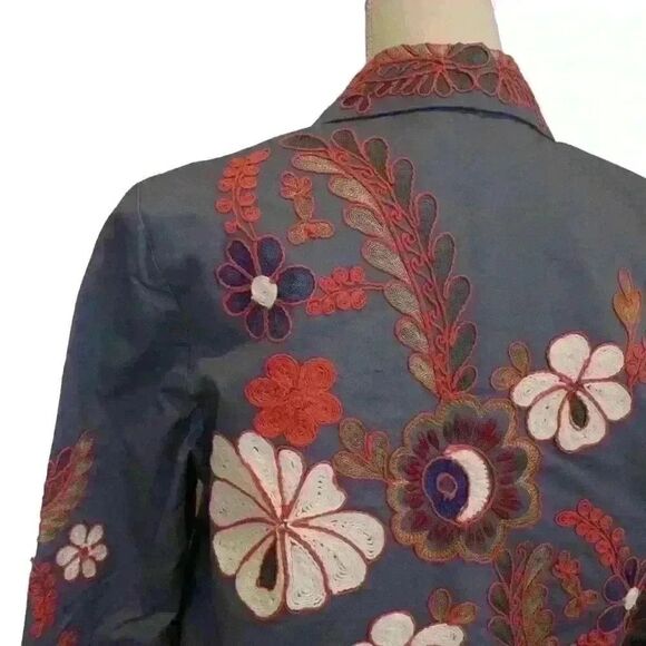 SFERA Collection Blue Button Down Embroidered Button Down Coat Size M - Picture 6 of 8
